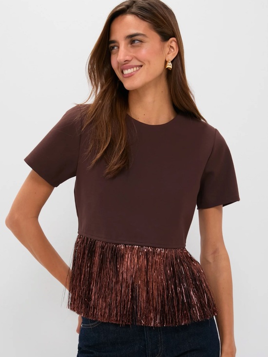 Hyacinth House Tops - HYACINTH HOUSE :: NWT :: Bronze Metallic Fringe Short Sleeve Top